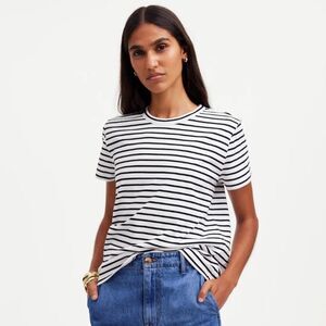 Madewell Top XS Cotton Perfect Crewneck Tee Jet Black White Stripe Indie Grunge